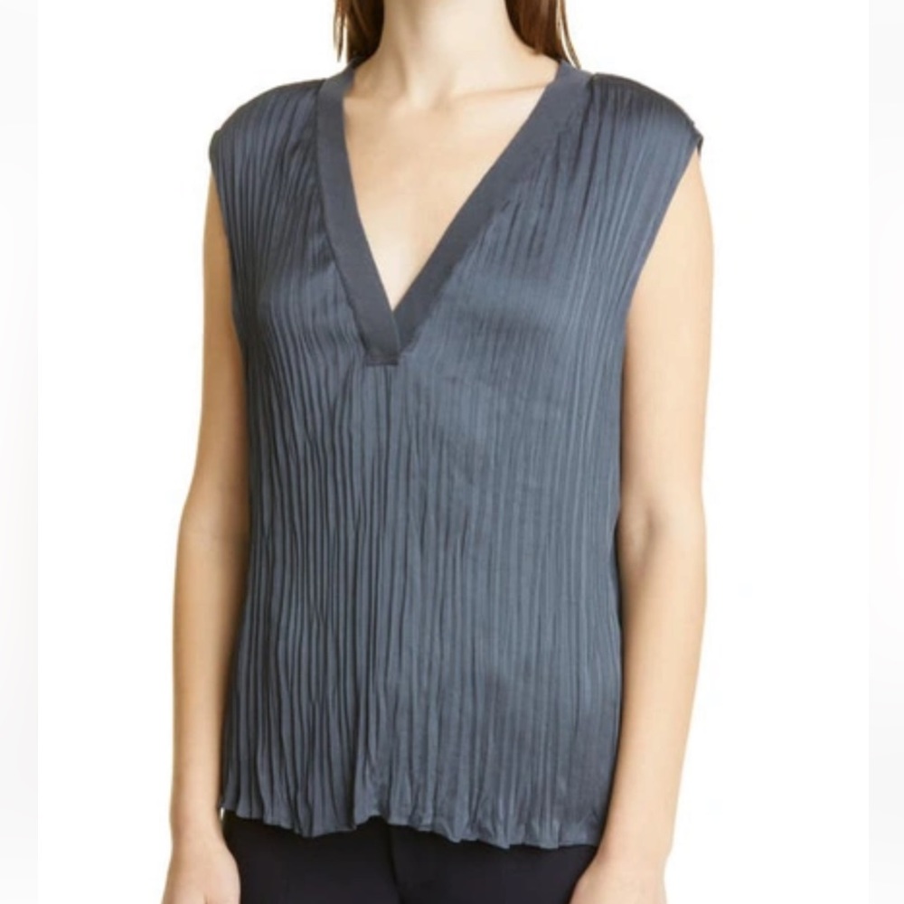 Vince Crushed Sleeveless Double V-neck Blouse